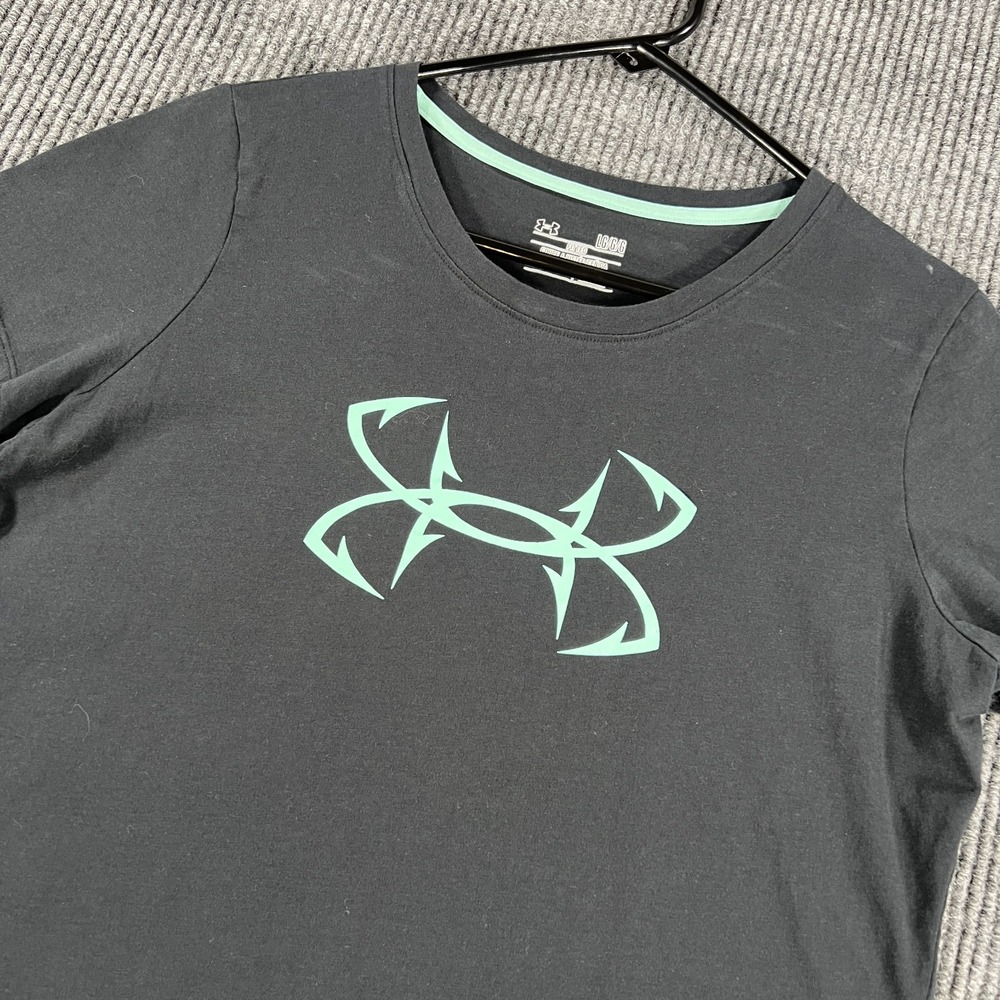 Under Armour Shirt Womens Large Black Short Sleeve Fitted Heat Gear Fish Outdoor